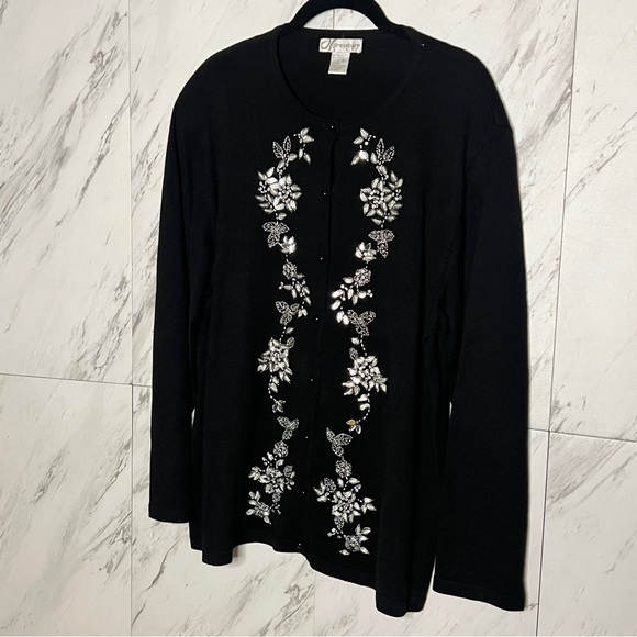 Dressbarn 3D Floral Sequins Beaded Cardigan Sweater SZ 18 - Picture 2 of 4